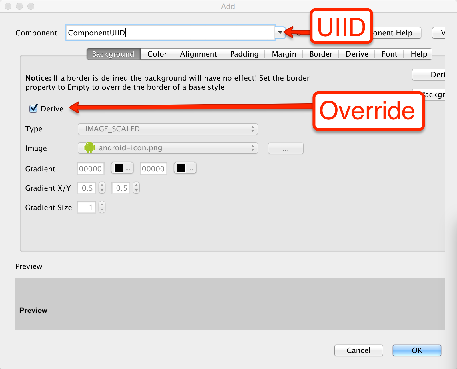 When pressing the Add/Edit entry we can edit a specific style entry UIID